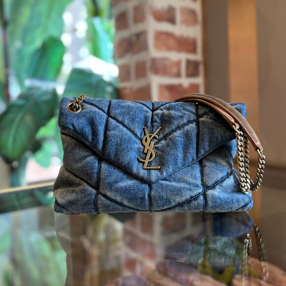 SAINT LAURENT Puffer Small Quilted Denim Shoulder Bag - Picture 1 of 10